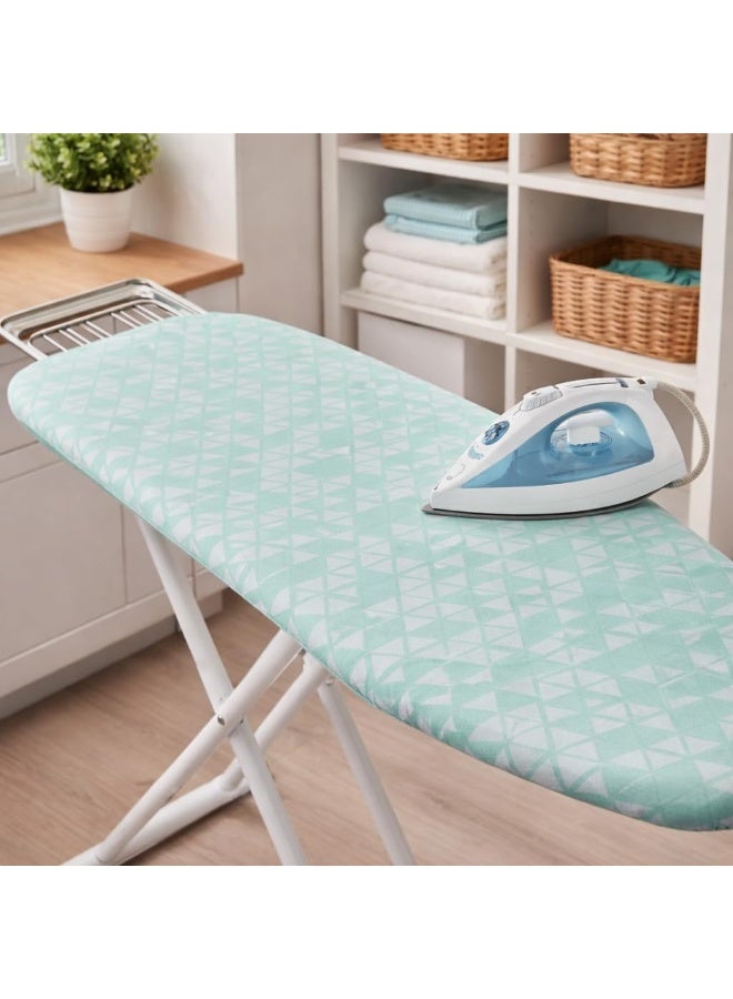 Heat-resistant ironing board cover made of premium material, easy to install, clean surface, fits ironing board size 120 x 38 cm, multi-colored striped design, for home and laundry use, heavy linen (white and green). - Image 1